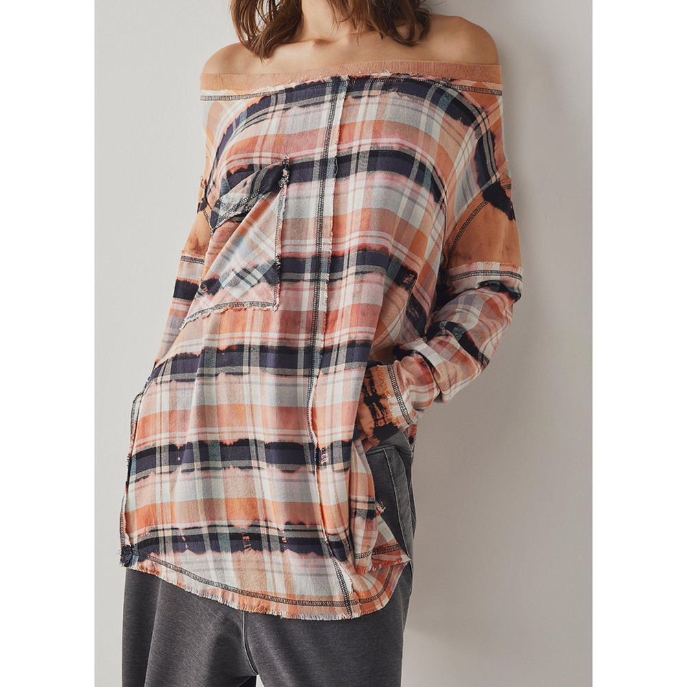 NEW FREE PEOPLE INTIMATELY FRESH IN FLANNEL PLAID PULLOVER TOP SHIRT SZ M